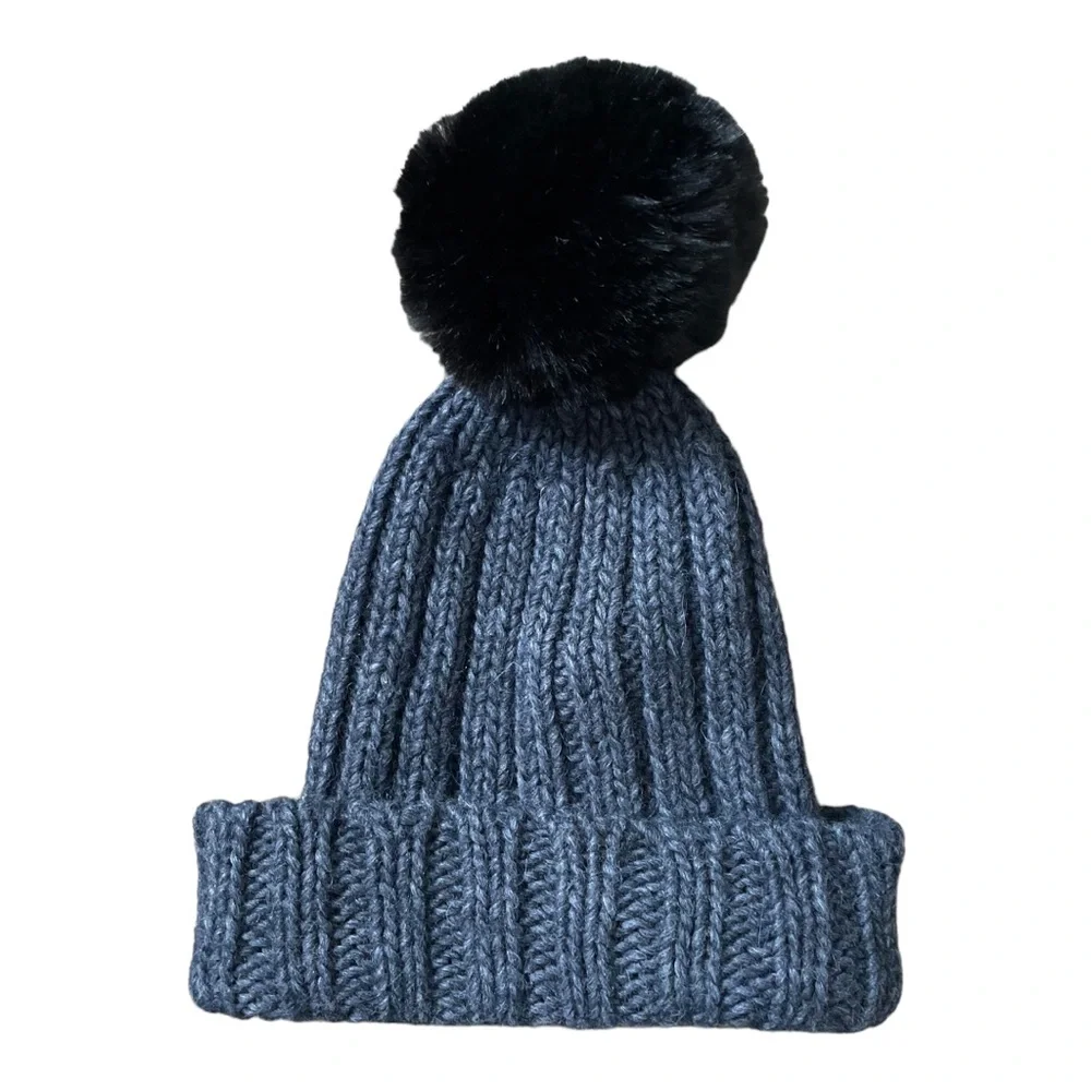 fratellitalli  Alpaca Wool Blend Knit Winter Hat Faux Fur Pom Pom